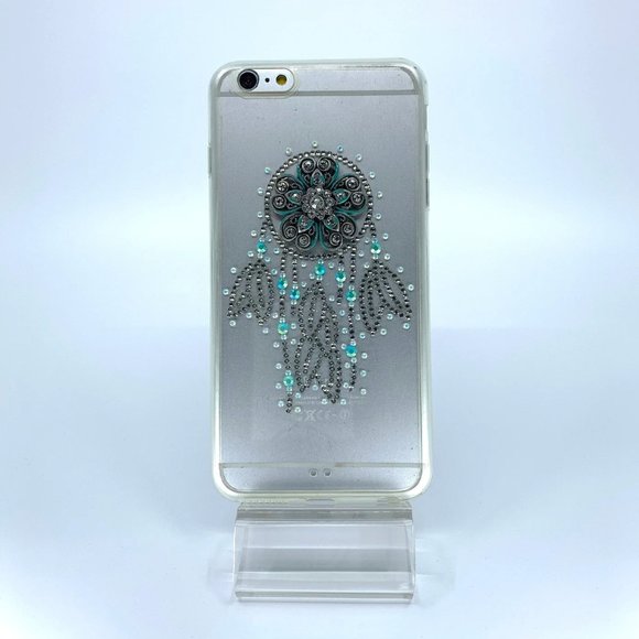 iPhone 6 Plus case. Protective PC TPU material. Silver and turquoise rhinestones - Picture 1 of 1